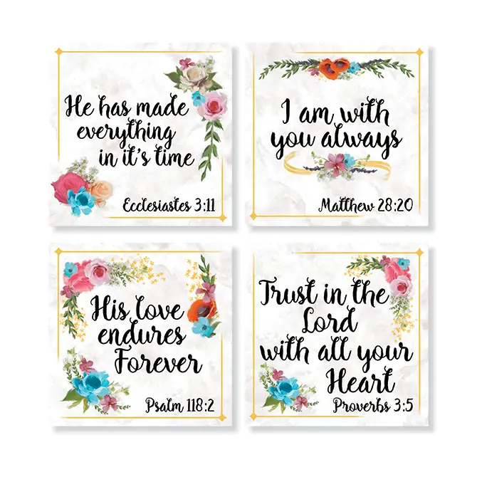 Coaster set 4 religious floral