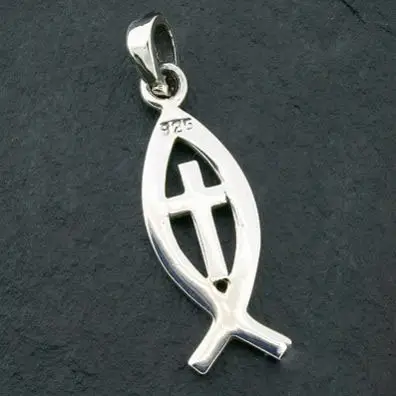 Silver pendant ichtus cross 23mm
