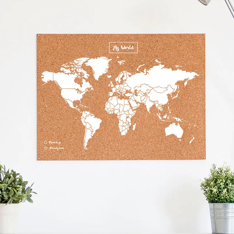 Wereldkaart kurk L wit 60 x 45cm