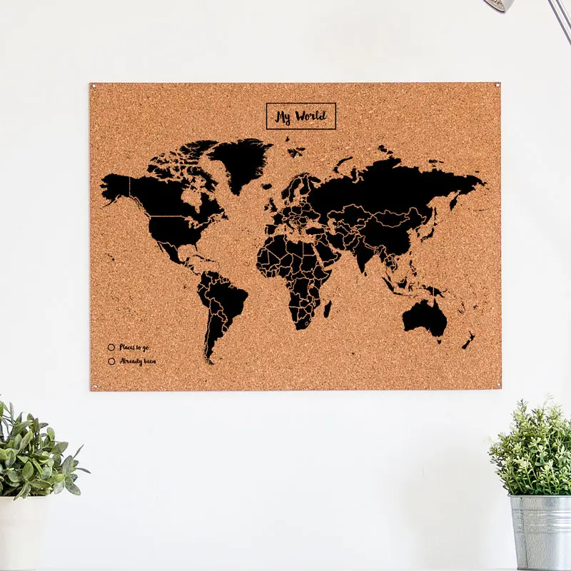 Wereldkaart kurk L zwart 60 x 45cm
