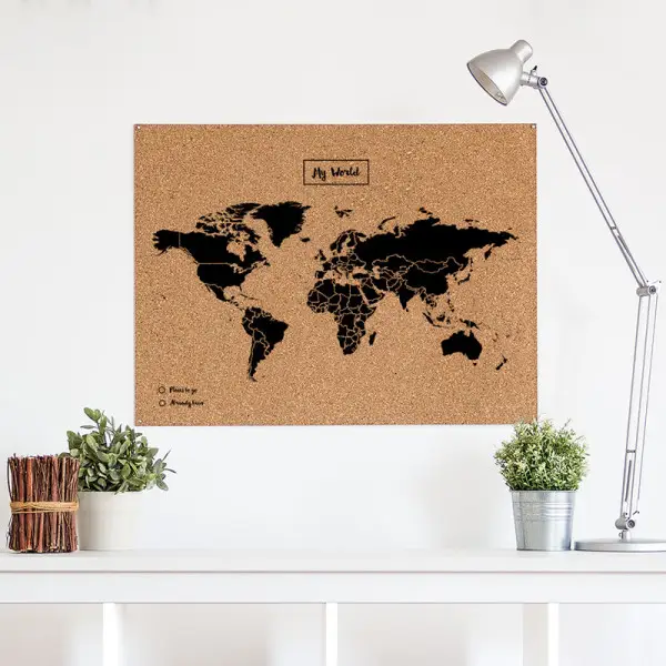 Wereldkaart kurk XL zwart 90 x 60cm