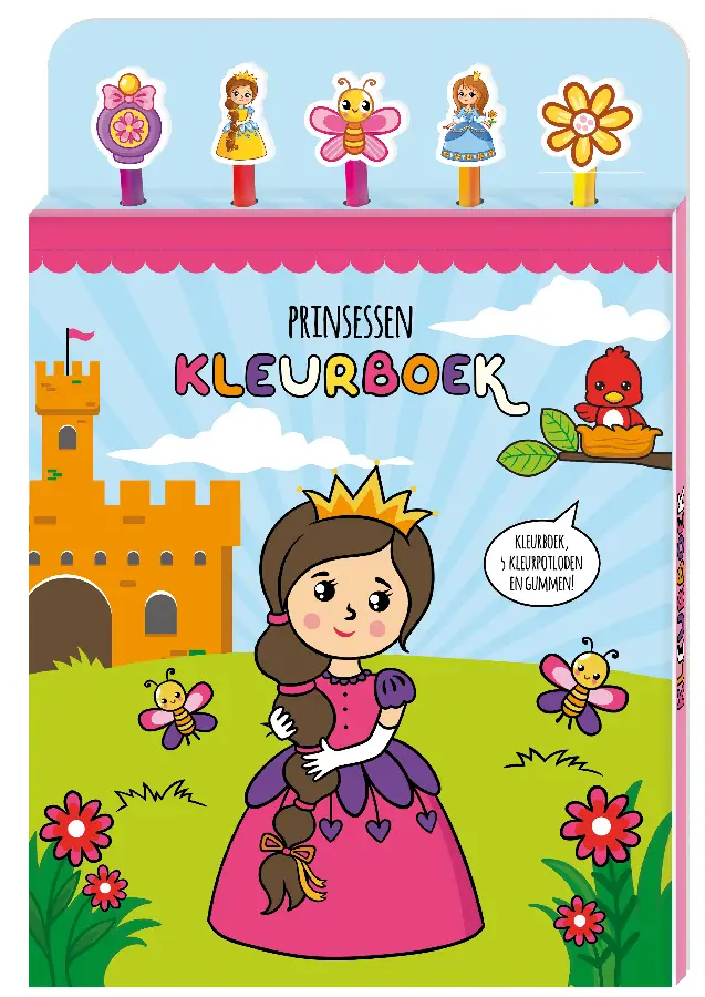 Kleurboek met 5 potloden en gummen - Prinsessen