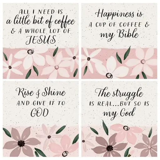 Coaster Set (4) Religious Pink Floral