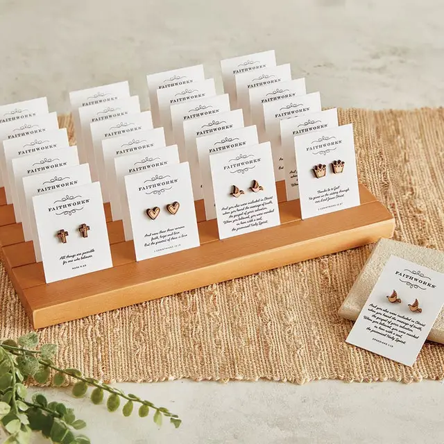 Display 24 wooden earrings symbols