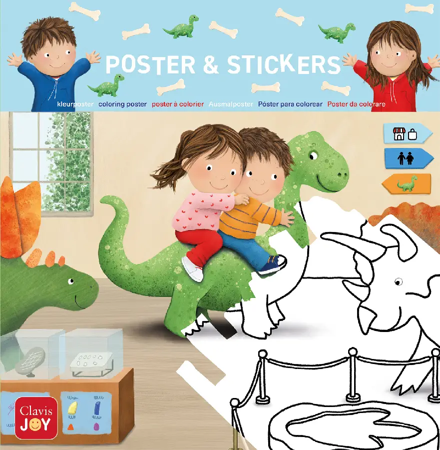 Kleurposter Luuk en Lotje. Het dinomuseum