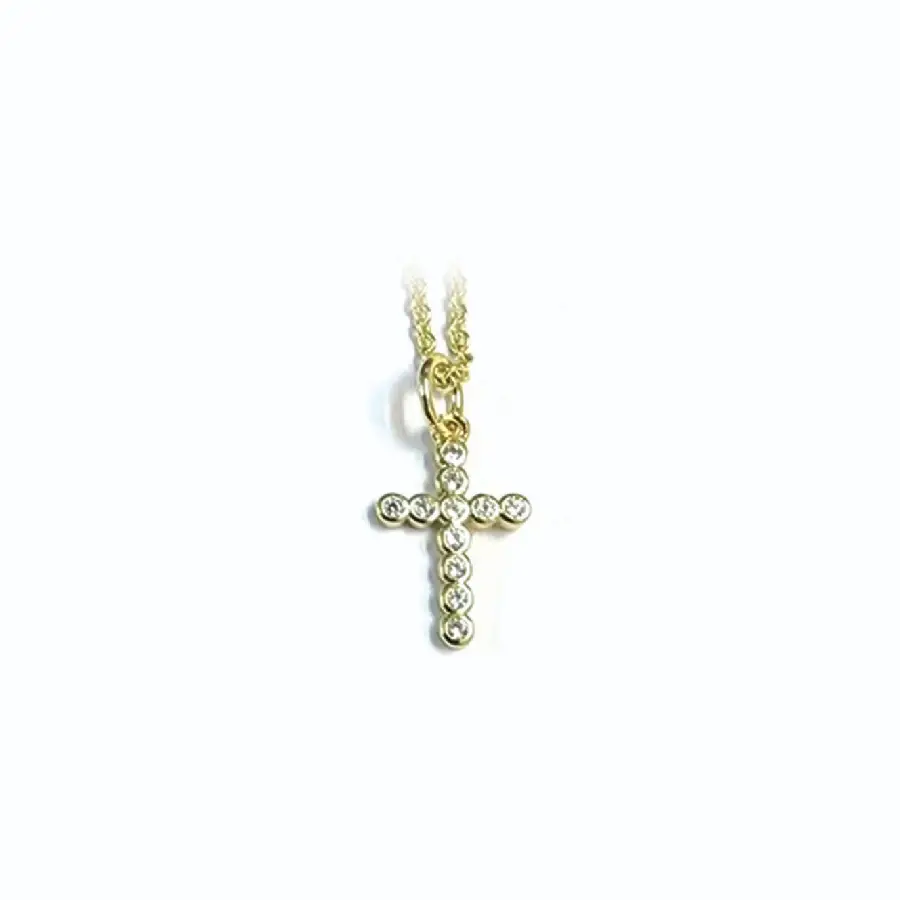 Necklace Crystal Cross small gold