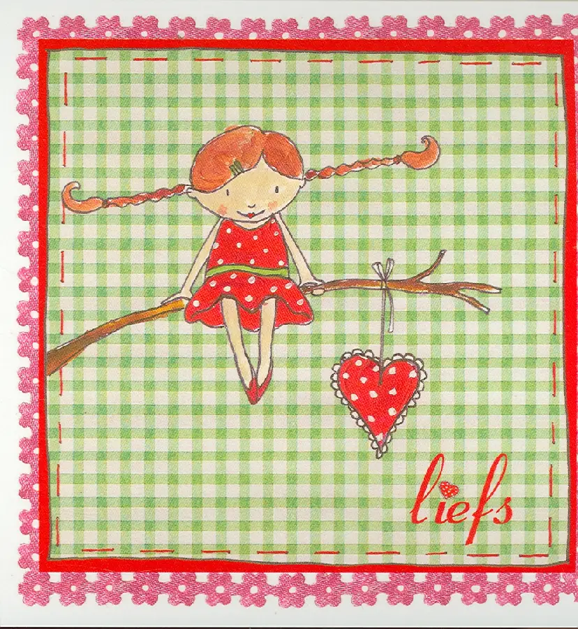 Wenskaart meisje ruit groen