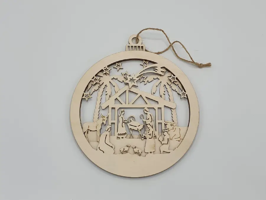 Wooden nativity hanger with trees and st