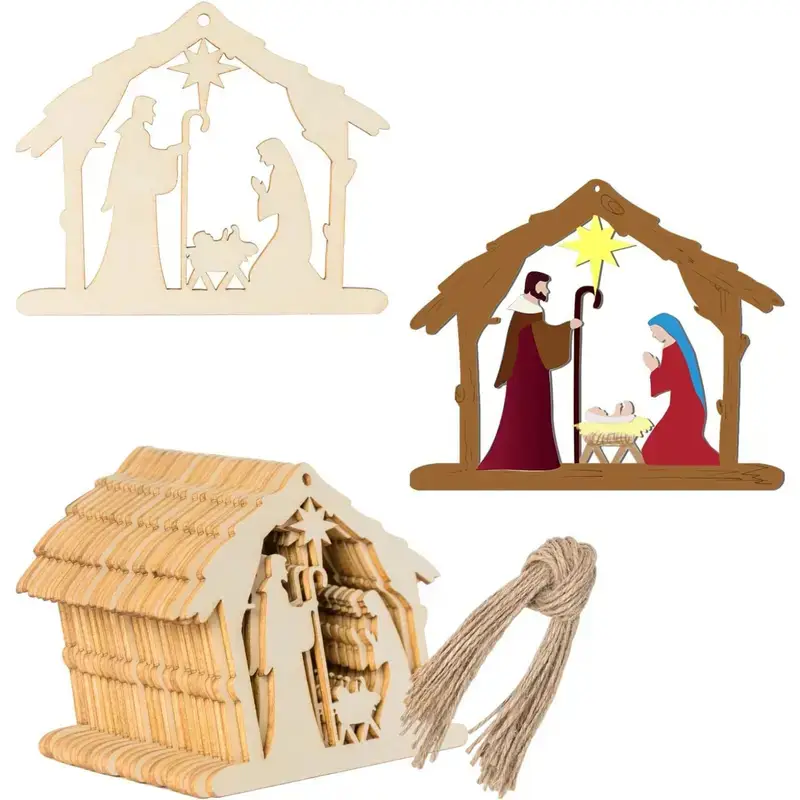 Wood ornament (DIY) nativity 8,3x10cm