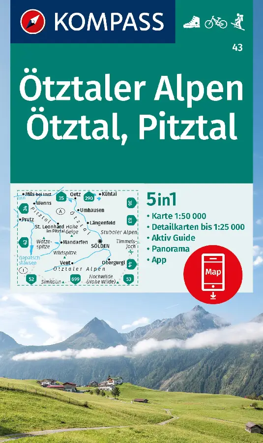 KOMPASS Wanderkarte 43 Ötztaler Alpen, Ötztal, Pitztal 1:50.000