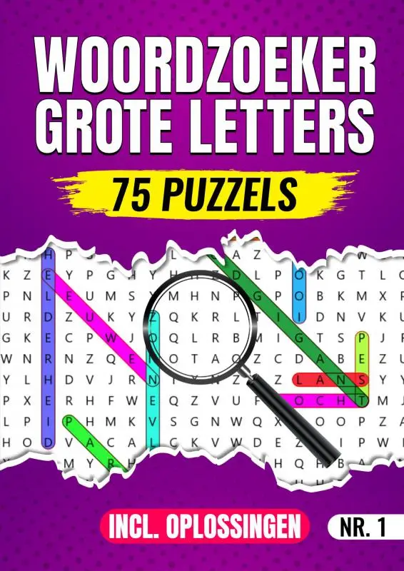Woordzoeker Grote Letters, 75 Puzzels Incl. Oplossingen - Nr. 1