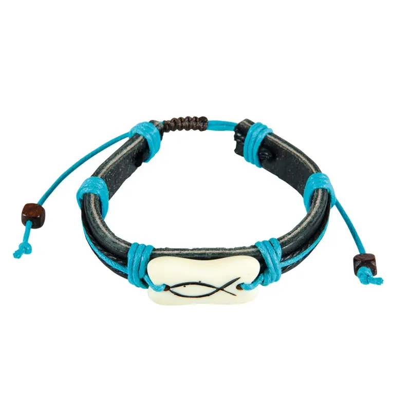 Armband blauw leder met vis