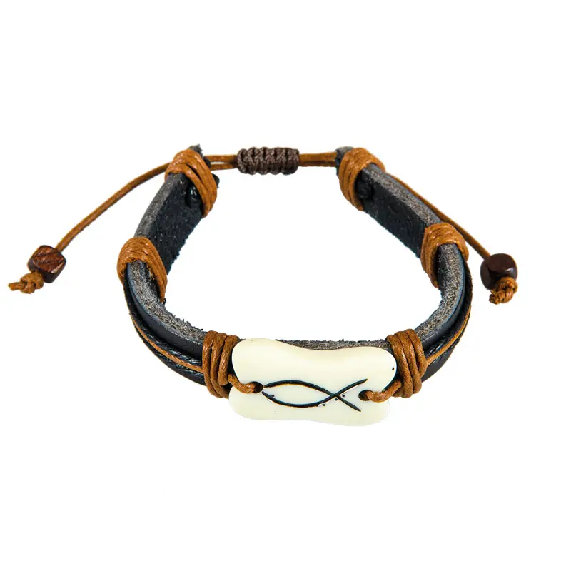 Armband bruin leder met vis